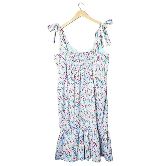 Eloquii Tie Strap Geometric Polka Dot Midi Dress Blue - Picture 3 of 7